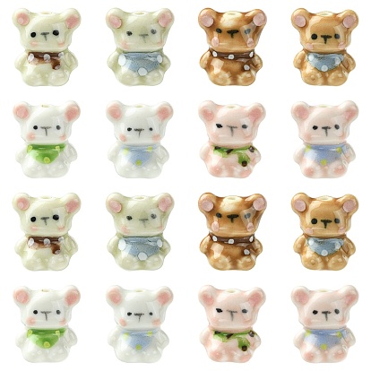 16Pcs 8 Colors Handmade Porcelain Beads, Bear, Famille Rose Porcelain