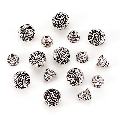 Тибетский серебряные сервизы гуру шарик, T-просверленные бусы, 3 отверстия круглые и Будда бисером головные