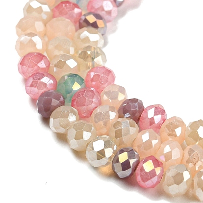 Electroplate Opaque Glass Beads Strands, AB Color Plated, Faceted Rondelle