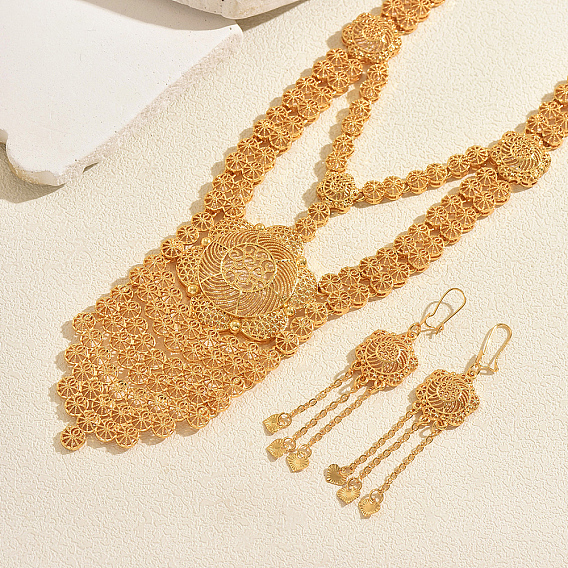 Alloy Hollow Flower Tassels Earrings & Necklaces Sets for Women