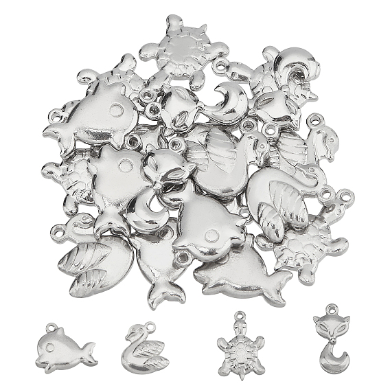 24Pcs 4 Style 304 Stainless Steel Pendants, Animal