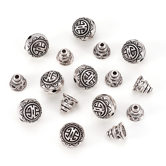 Тибетский серебряные сервизы гуру шарик, T-просверленные бусы, 3 отверстия круглые и Будда бисером головные