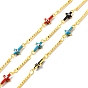 Handmade Brass Enamel Cross with Evil Eye & Bar Link Chains, Long-Lasting Plated, Soldered, with Spool
