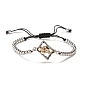 Brass Micro Pave Cubic Zirconia Skull Link Bracelet, Adjustable Bracelet with Braided Bead Chains