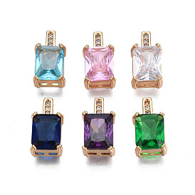 Brass Micro Pave Cubic Zirconia Charms, Real 18K Gold Plated, Flower, Cadmium Free & Nickel Free & Lead Free, Rectangle
