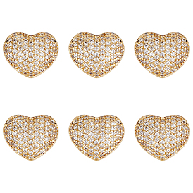6 шт. латунные бусины из кубического циркония с микропаве, сердце