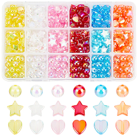 690Pcs 18 Style Transparent Acrylic Beads, AB Color, Mix-shaped