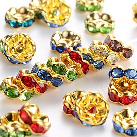 Brass Rhinestone Spacer Beads, Grade A  Mix, Rondelle, Golden and Nickel Free, Assorted Colors