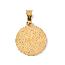304 Pendentifs en acier inoxydable avec placage ionique (IP), plat rond avec croix et mot de prière du Seigneur