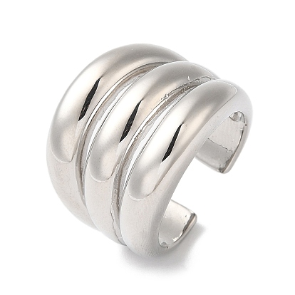 Anneaux de manchette ouverts rainurés en laiton plaqué en crémaillère, bague large bande pour femme, sans cadmium et sans plomb, plaqué longue durée