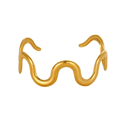 304 женские браслеты-манжеты из нержавеющей стали, форма волны, ионное покрытие (ip), долговечный