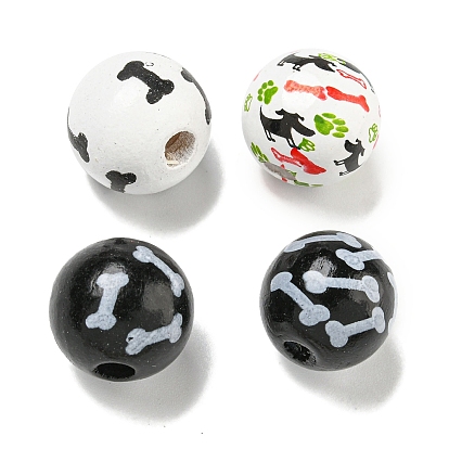 Набивные деревянные европейские бусины, круглый с узором из костей