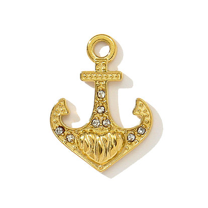 304 из нержавеющей стали горный хрусталь подвески, Якорь прелести, ионное покрытие (ip), реальный 18 k позолоченный