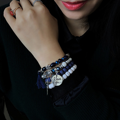 Fashion Multi-layer Bracelet with Tassel Angel Wing Pendant - Star Moon Bodhi Beads