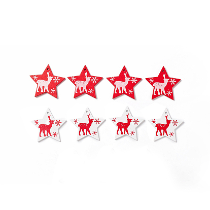 Christmas Spray Painted Wood Pendants, Star with Elk