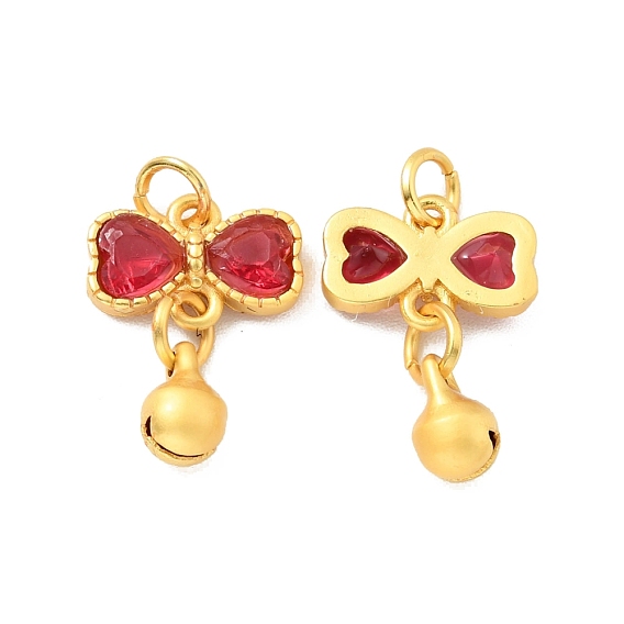 Messing Anhänger & Charms, mit Glas und Biegeringen, cadmiumfrei und bleifrei, Bowknot mit Glocke