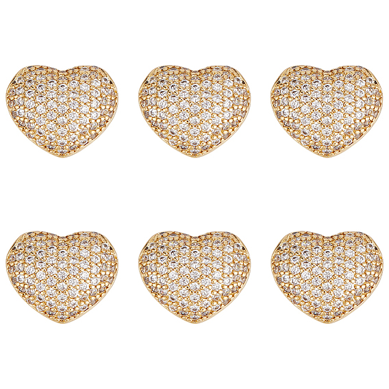 6 шт. латунные бусины из кубического циркония с микропаве, сердце