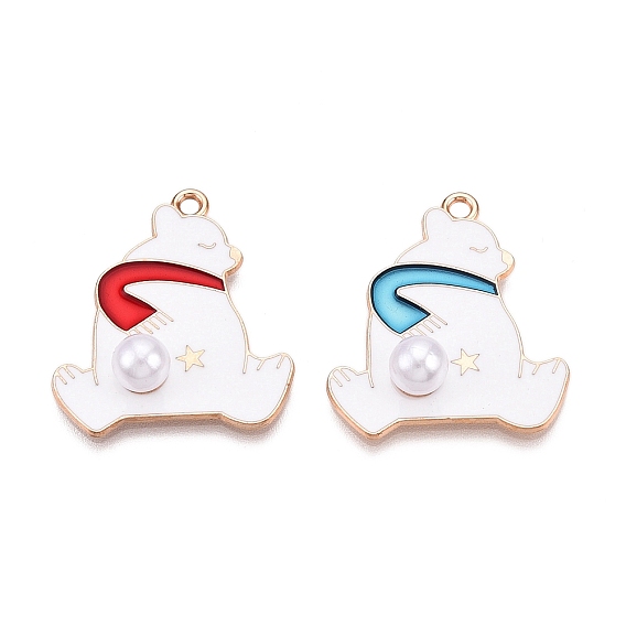 Подвески из эмали и сплава, с ABS имитации жемчуга, без свинца и без кадмия, золотые, оберег белого медведя