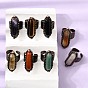 Natural Gemstone Cuff Open Rings, Brass Rings, Oval, Red Copper