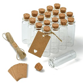 20Pcs Glass Cork Bead Containers, Wishing Bottles with 20Pcs Paper Price Tags and 1 Bundle Jute Cord