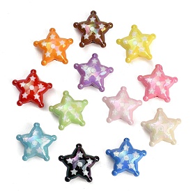 UV Plating Embossed Opaque Acrylic Beads, Iridescent, Star