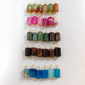 36Pcs 6 Style Natural Agate Pendants, with Alloy Daisy Spacer Beads and Iron Flat Head Pin, Golden, Column
