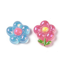 Glitter Plated Resin Cabochons, Flower