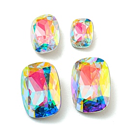Glass Rhinestone Cabochons, Point Back & Back Plated, Faceted, Rectangle