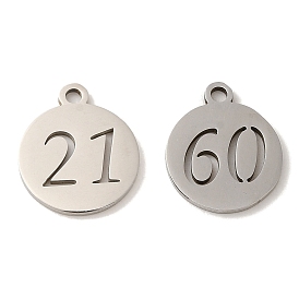 201 Stainless Steel Charms, Laser Cut, Flat Round with Number
