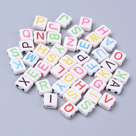 Acrylic Multi-Strand Links, for Tile Elastic Bracelets Making, Rectangle with Mixed Letter