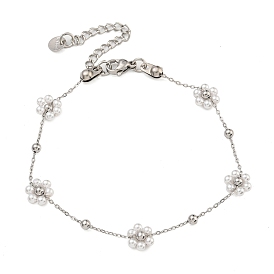 304 Stainless Steel Link Chain Bracelets, Acrylic Pearl for Women