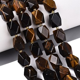 Природных тигровый глаз бисер нитей, граненые бусины с алмазной огранкой, ромб, с бисером