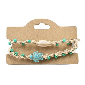 Natural Shell & Synthetic Turquoise Braided Bead Bracelets,Tortoise