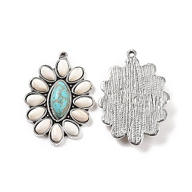 Alloy Pendants, with Synthetic Turquoise, Flower Charms