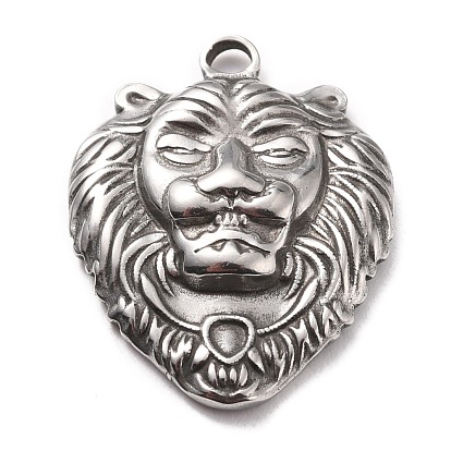 304 Stainless Steel Pendants, Textured, Lion