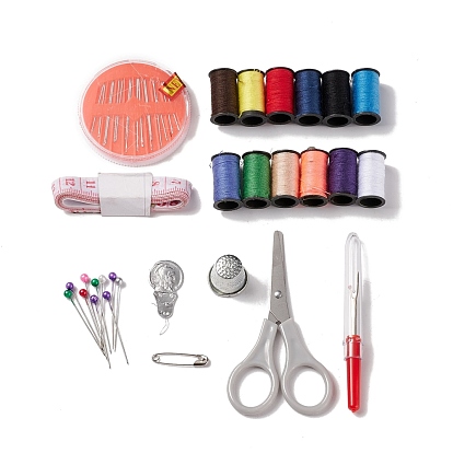 Sewing Tool Sets, including Polyester Thread, Tape Measure, Scissor, Sewing Seam Rippers, Ball Pins, Sewing Needle Devices Threader, Thimbles, Needles, Safety Pin, Storage Bag
