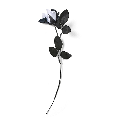 Tallo de flor de rosa gótica artificial de plástico y hierro con hojas negras, Decoración de jarrón para fiesta de Halloween