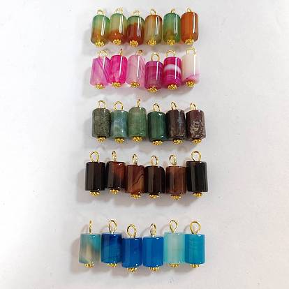 36Pcs 6 Style Natural Agate Pendants, with Alloy Daisy Spacer Beads and Iron Flat Head Pin, Golden, Column