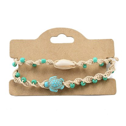 Браслеты из плетеных бусин из натуральной ракушки и синтетической бирюзы, черепаха