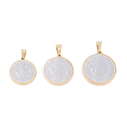 Vacuum Plating 304 Stainless Steel Pendants, Flat Round with Saint Benedict Medal