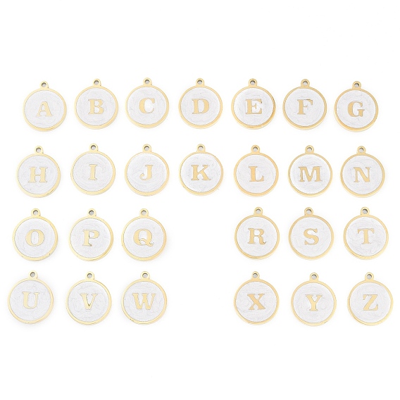 Ионное покрытие (ip) 201 подвески из нержавеющей стали, с эмалью, реальный 18 k позолоченный, плоские круглые с письмом ~ г