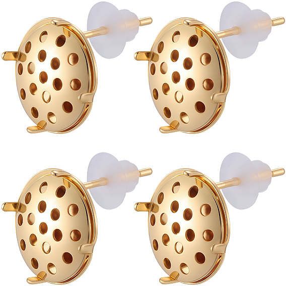 Латунные гвоздики серьги фурнитура, настройки ситового кольца, плоско-круглые, с пластиковыми гайками уха