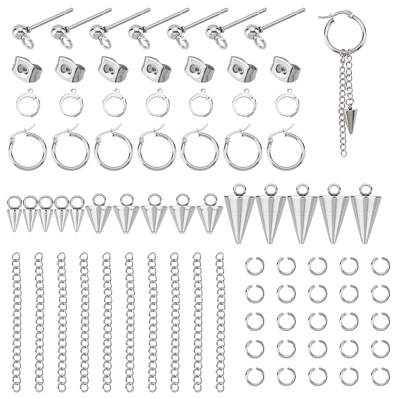 DIY Spike/Cone Drop Earring Making Kit, Including 304 Stainless Steel Pendants & Hoop Earrings & Ball Stud Earring Post & Jump Ring & Ear Nuts & End Chain