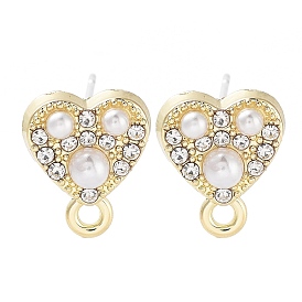 Alloy Glass Drill Pearl Stud Earring Findings, Heart