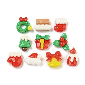 Christmas Theme Opaque Resin Decoden Cabochons, Christmas Tree/Hat/Gift Box/Bell/Holly Leaves/Wreath/Gloves/Candle/Chimney