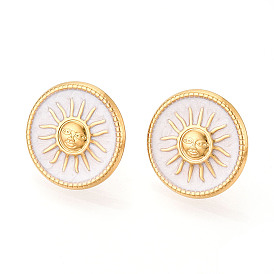 304 серьги из нержавеющей стали эмаль, ионное покрытие (ip), плоские круглые с солнцем