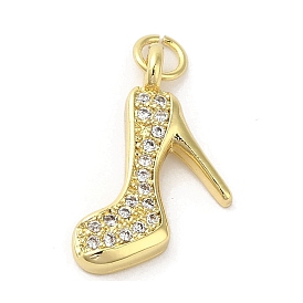 Rack Plating Brass Micro Pave Cubic Zirconia Pendants, High-heeled Shoes, Long-Lasting Plated, Cadmium Free & Lead Free, with Jump Ring