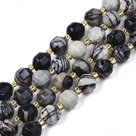 Natural Netstone Beads Strands, with Seed Beads, Faceted Bicone Barrel Drum