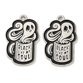 Halloween Alloy Enamel Pendants, Platinum, Coffee Cup with Ghost Charm