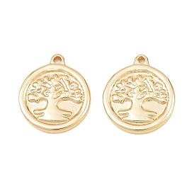 Pendentifs en acier inoxydable, rond avec breloques d'arbre, crémaillère plaquage, plaqué longue durée